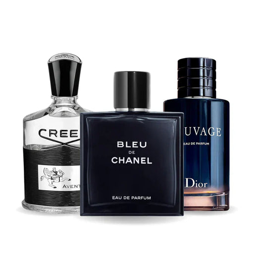Zestaw promocyjny 3 perfum: Creed AVENTUS, BLEU DE CHANEL e Dior SAUVAGE 100ml