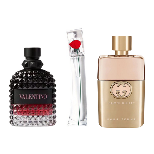 Zestaw promocyjny 3 perfum: Gucci Guilt, Valentini Intense, y Flower Kenzo 100ml